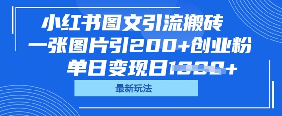 小红书图文引流搬砖,一张图片引200+创业粉,单日变现日数张-洪烁网创