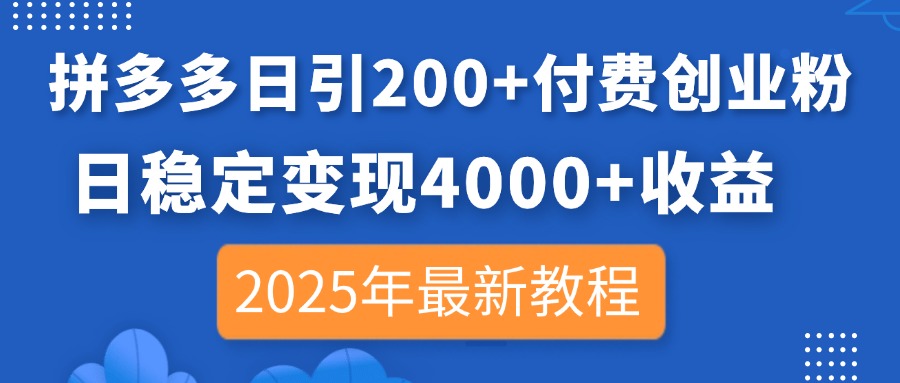 (14217期)拼多多日引200+付费创业粉,日稳定变现4000+收益,2025年最新教程-洪烁网创