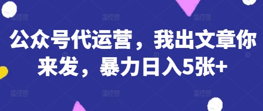 公众号代运营，我出文章你来发，暴力日入5张+【揭秘】-洪烁网创