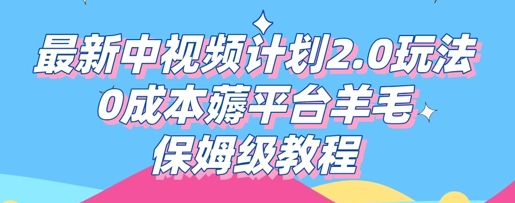 最新中视频计划2.0玩法,0成本薅平台羊毛,保姆级教程-洪烁网创