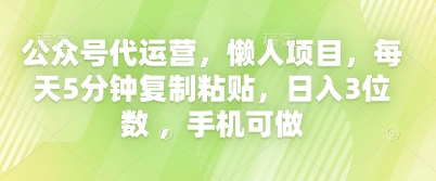 公众号代运营,懒人项目,每天5分钟复制粘贴,日入3位数 ,手机可做-洪烁网创