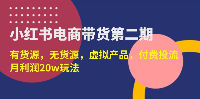 （14186期）小红书电商带货第二期，有货源，无货源，虚拟产品，付费投流，月利润20w-洪烁网创