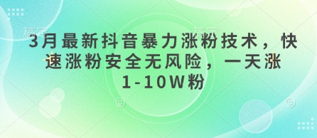 3月最新抖音暴力涨粉技术，快速涨粉安全无风险，一天涨1-10W粉-洪烁网创